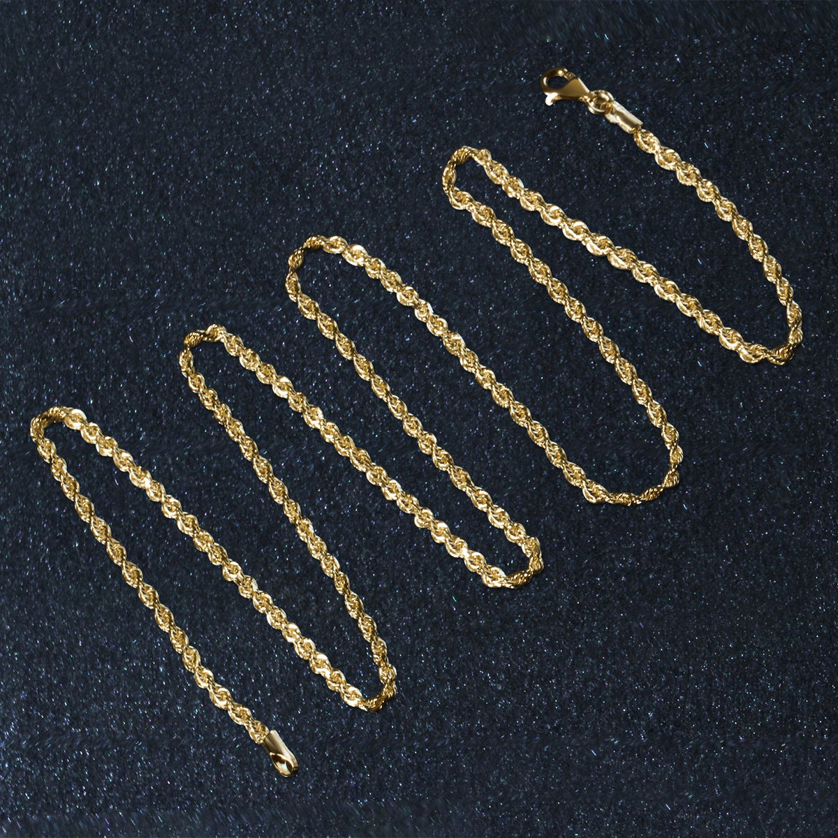 2.25 mm 14K Yellow Gold Solid Diamond Cut Rope Chain
