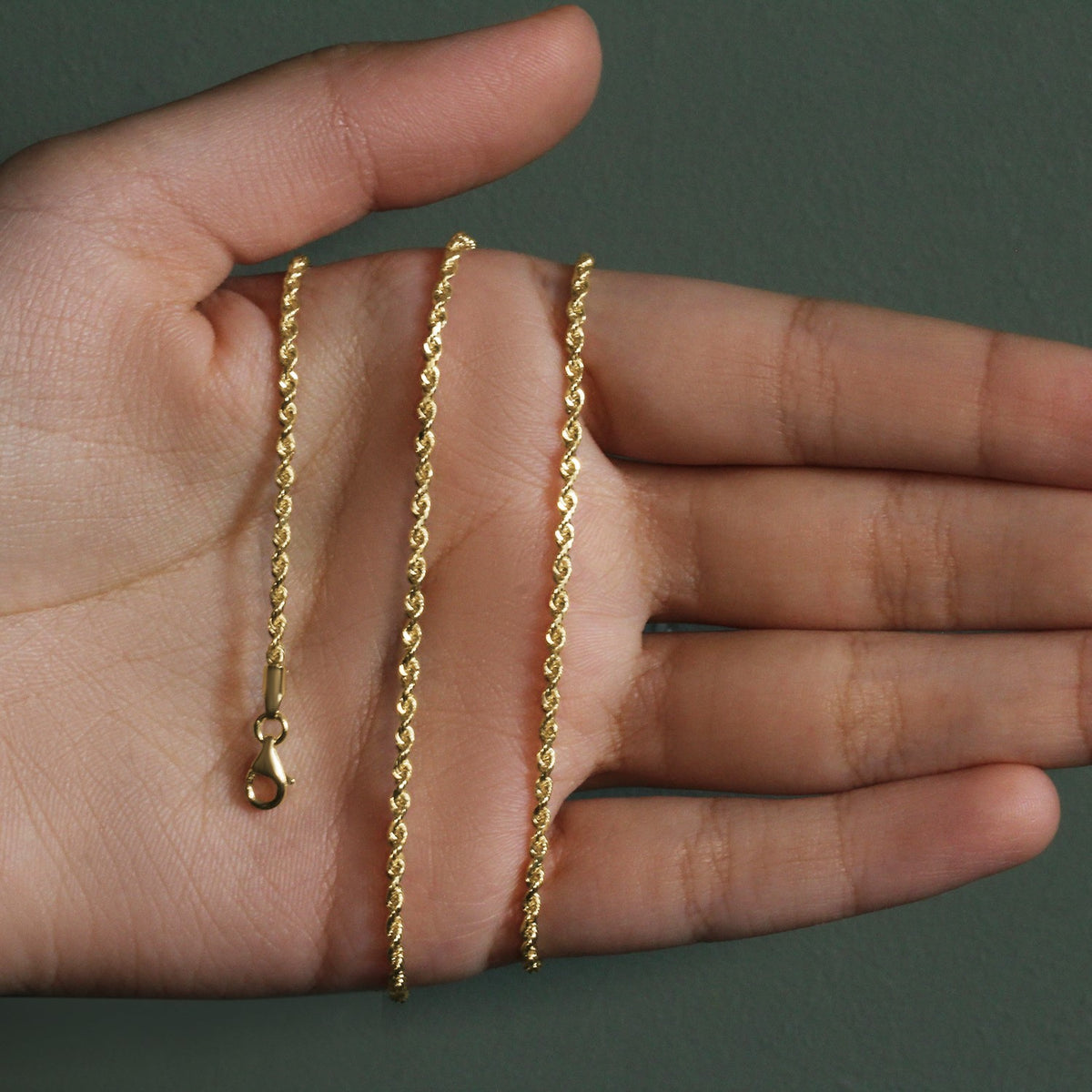 2.25 mm 14K Yellow Gold Solid Diamond Cut Rope Chain