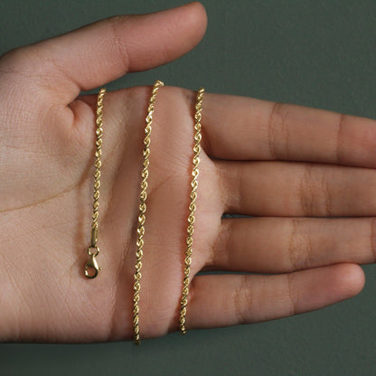 2.25 mm 14K Yellow Gold Solid Diamond Cut Rope Chain
