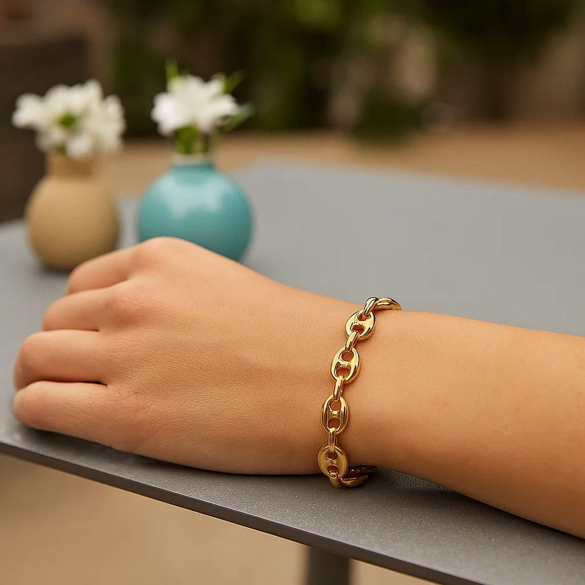14k Yellow Gold Puffed Mariner Link Bracelet (6.80 mm)