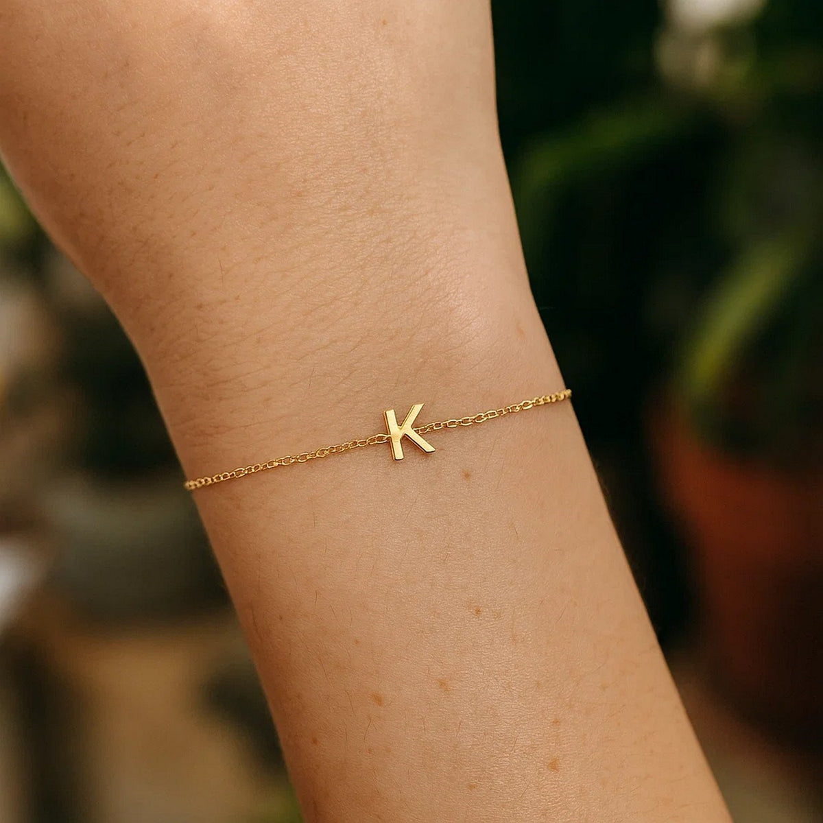 14K Yellow Gold Mini Initial K Bracelet