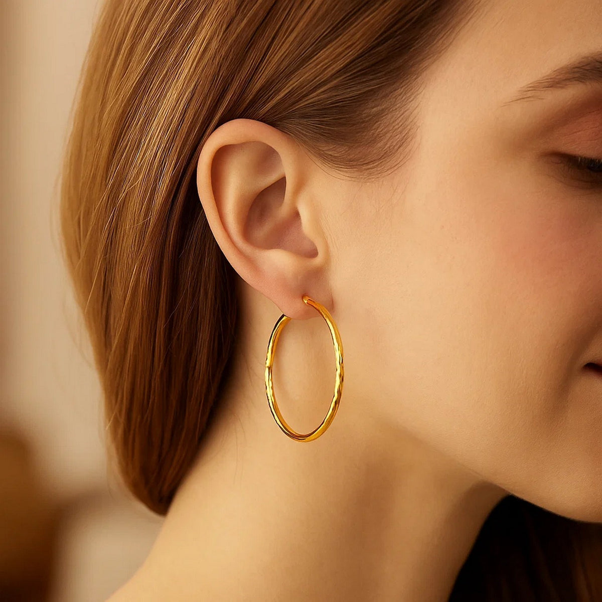 14k Yellow Gold Fancy Diamond Cut Extra Large Hoop Earrings