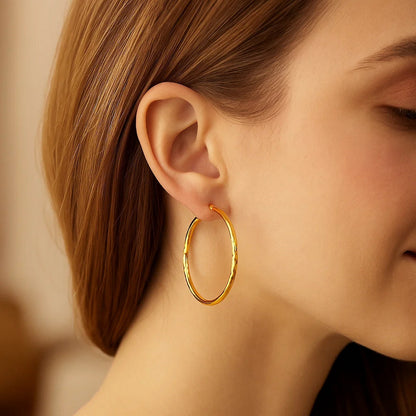 14k Yellow Gold Fancy Diamond Cut Extra Large Hoop Earrings