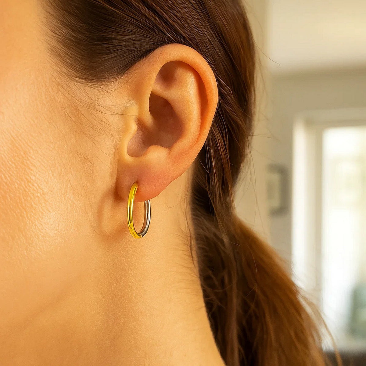 14k Two-Tone Gold Hoop Earrings in a Hinged Style