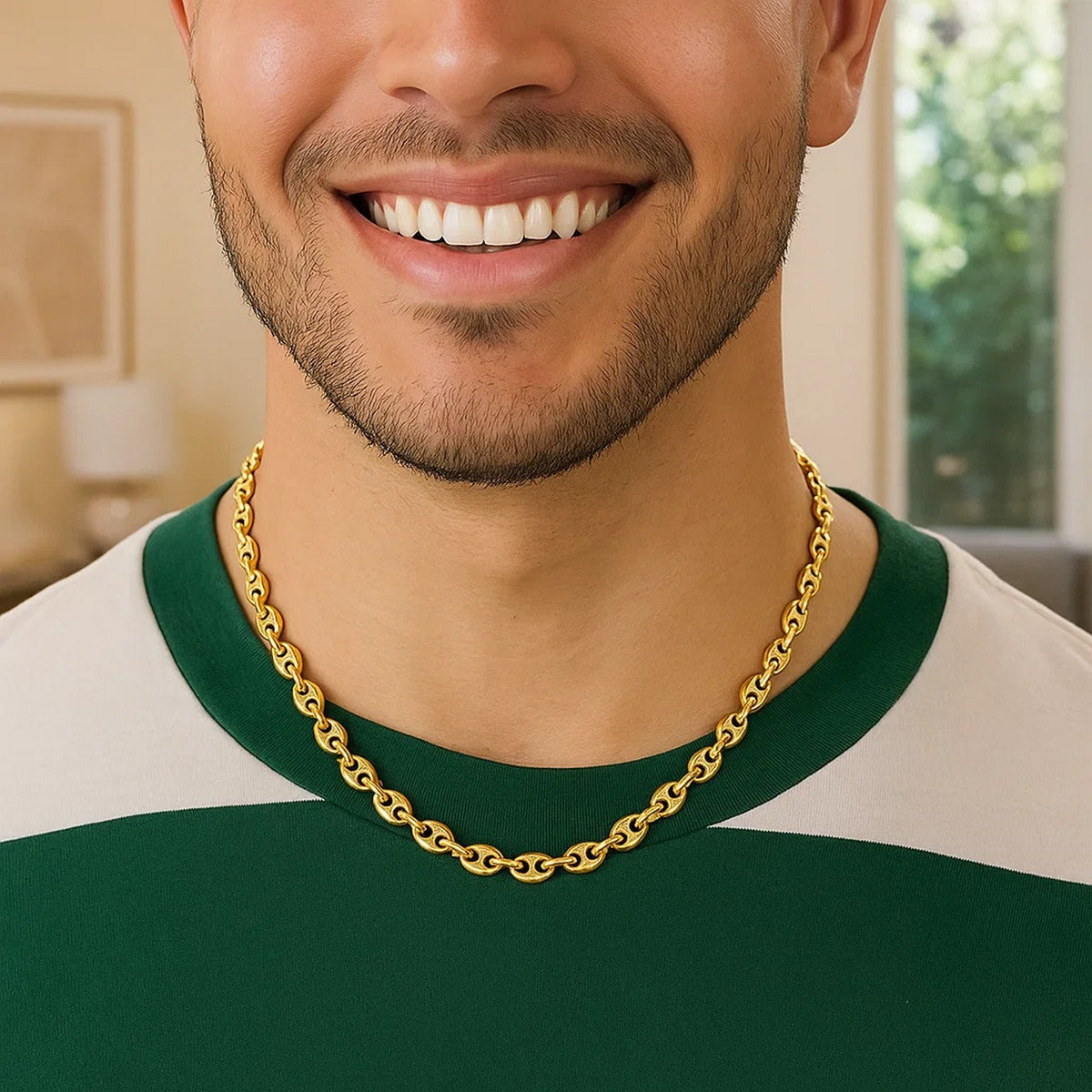 14k Yellow Gold Puffed Mariner Link Chain