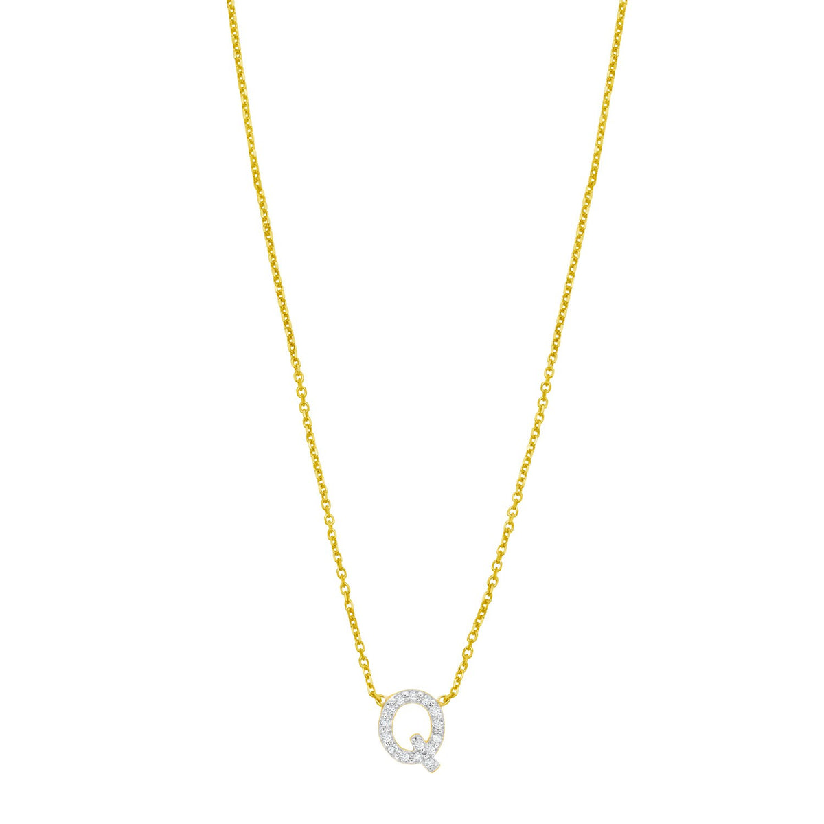 14K Yellow Gold Mini Diamond Q Initial Pendant Necklace