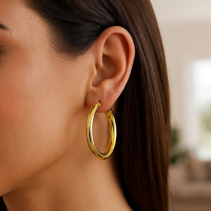 14k Yellow Gold Polished Hoop Earrings (5x40mm)