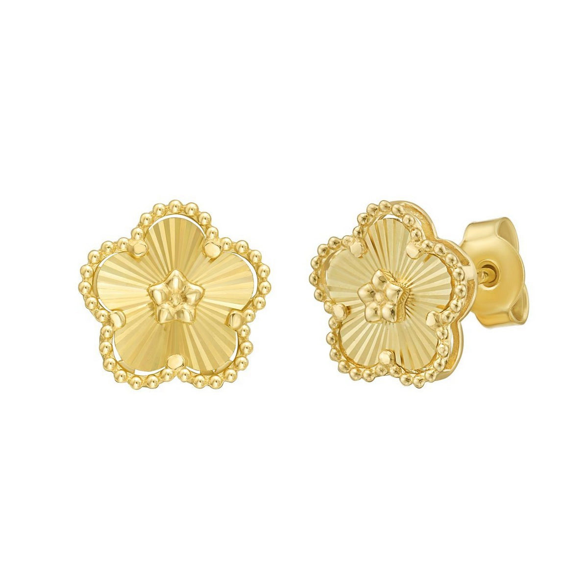 14K Yellow Gold Textured Daisy Earrings