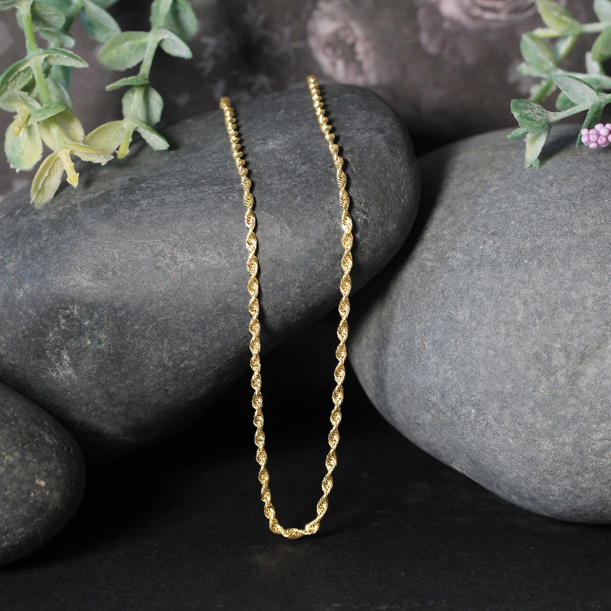 14k Yellow Gold Solid Diamond Cut Rope Chain