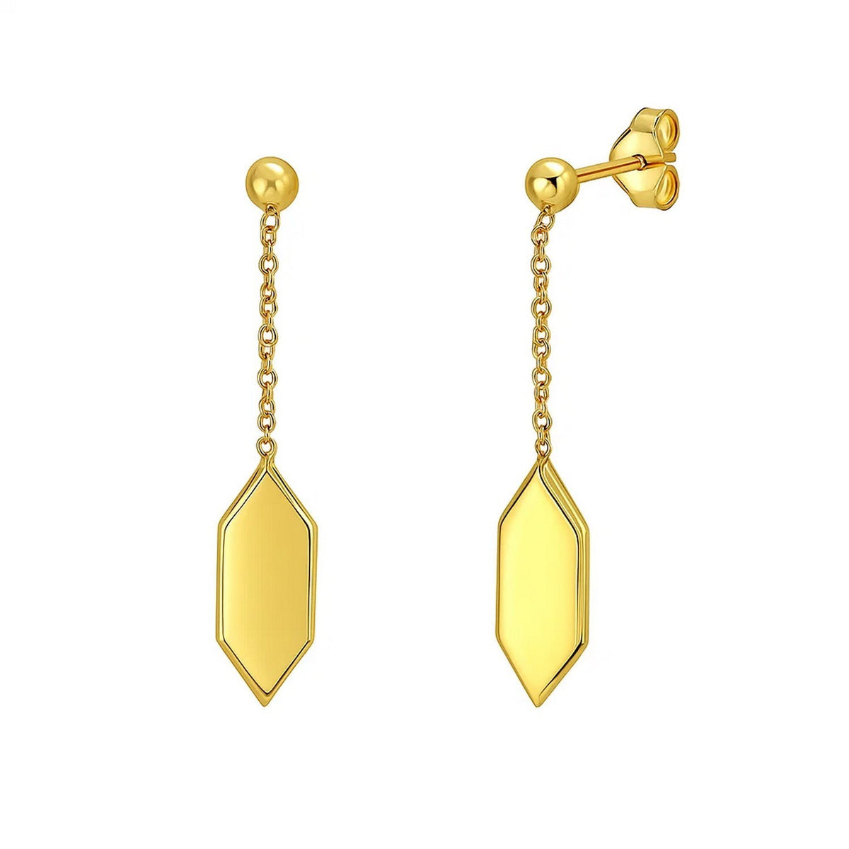 Hexagon Drop Earrings in 14K Yellow Gold
