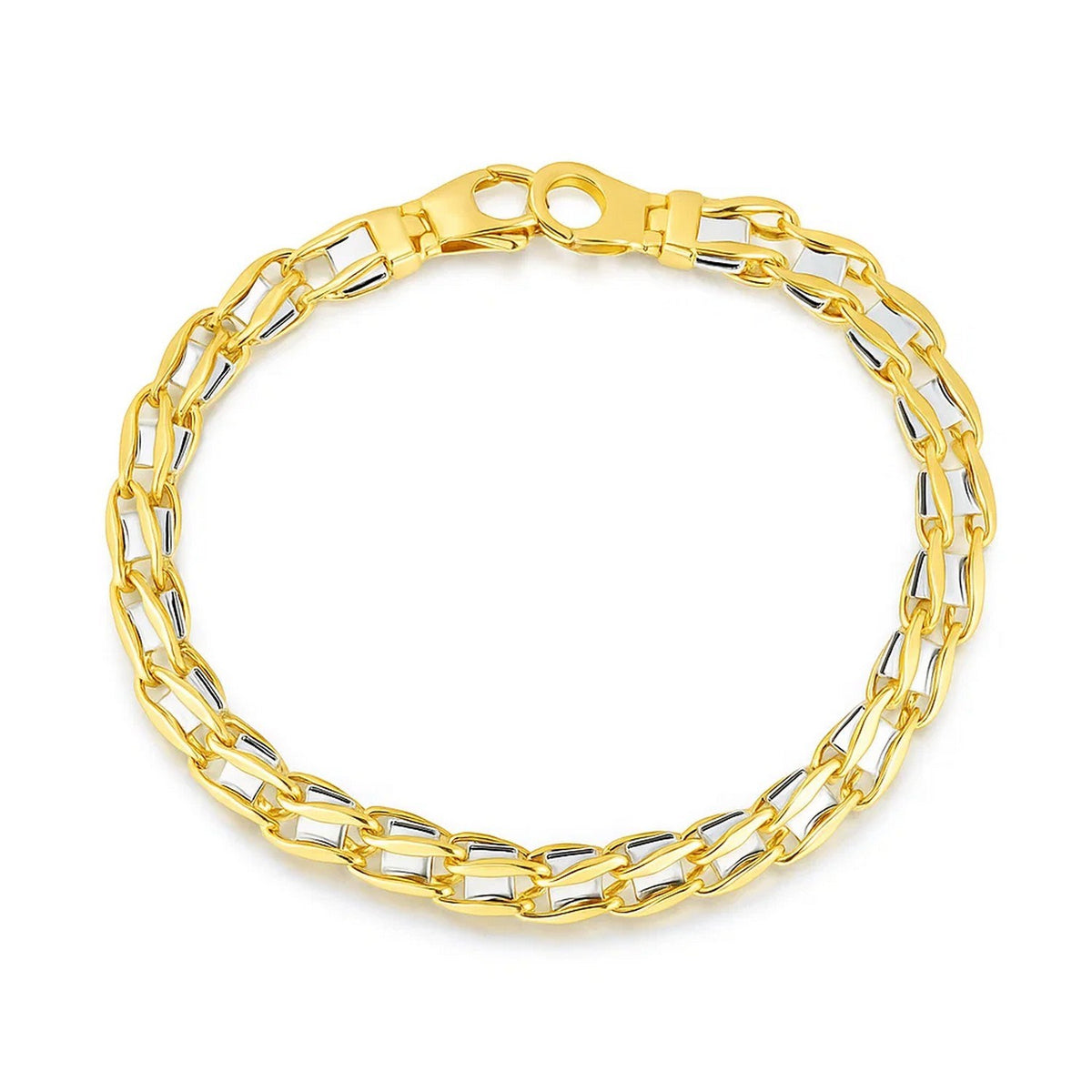 14k Two-Tone Gold Mens Bracelet with S Style Bar Links (7.85 mm)