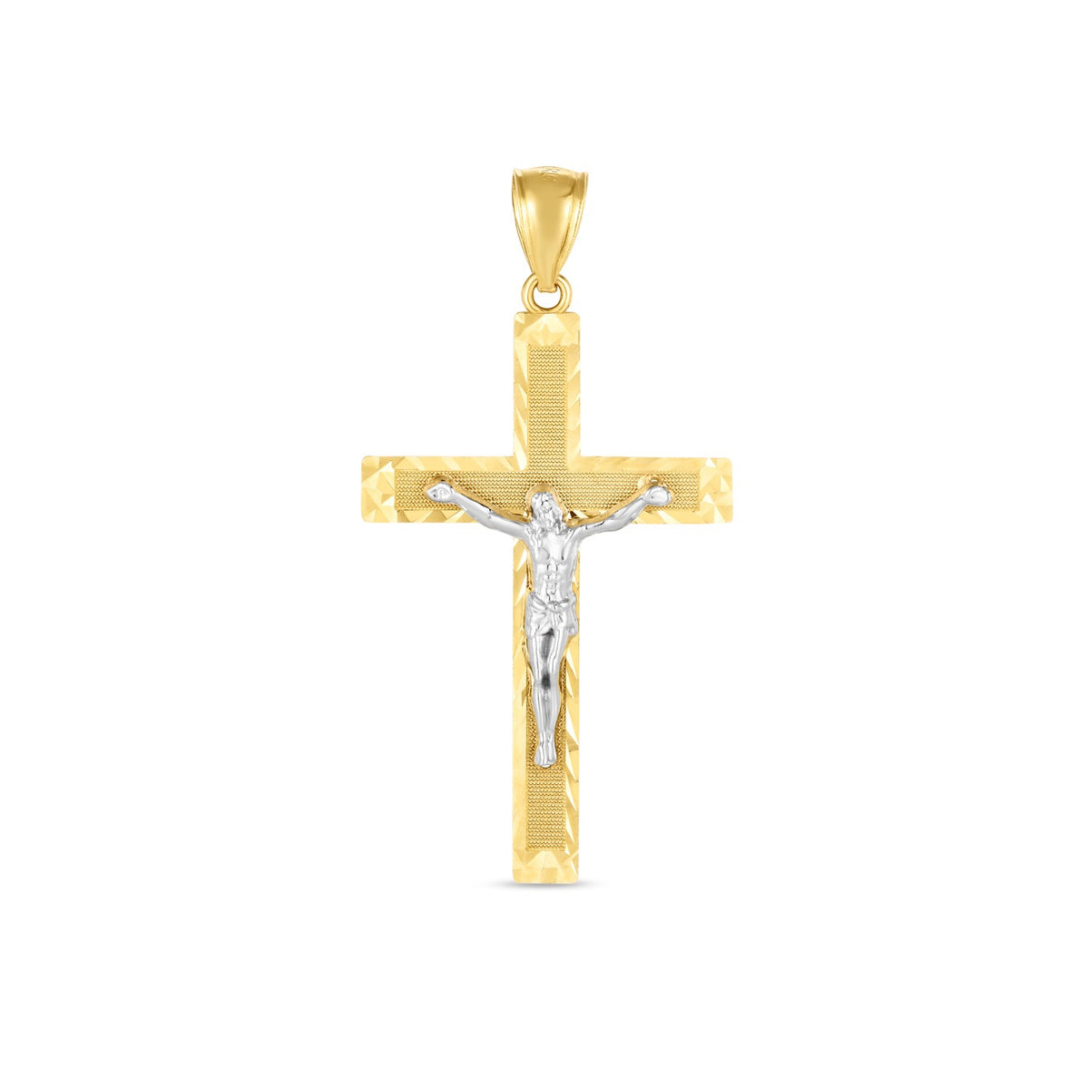 14k Two Tone Gold High Polish Diamond Cut Cross Pendant - 0765