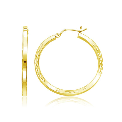 14k Diamond Cut Hoop Earrings