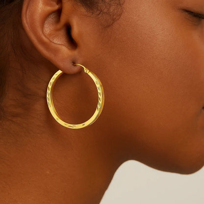 14k Diamond Cut Hoop Earrings