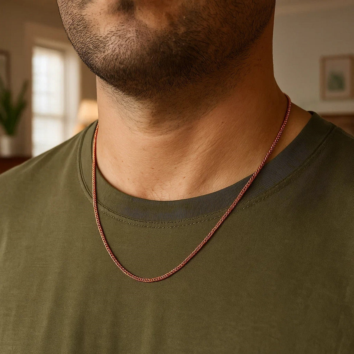 14k Rose Gold Diamond Cut Round Wheat Chain
