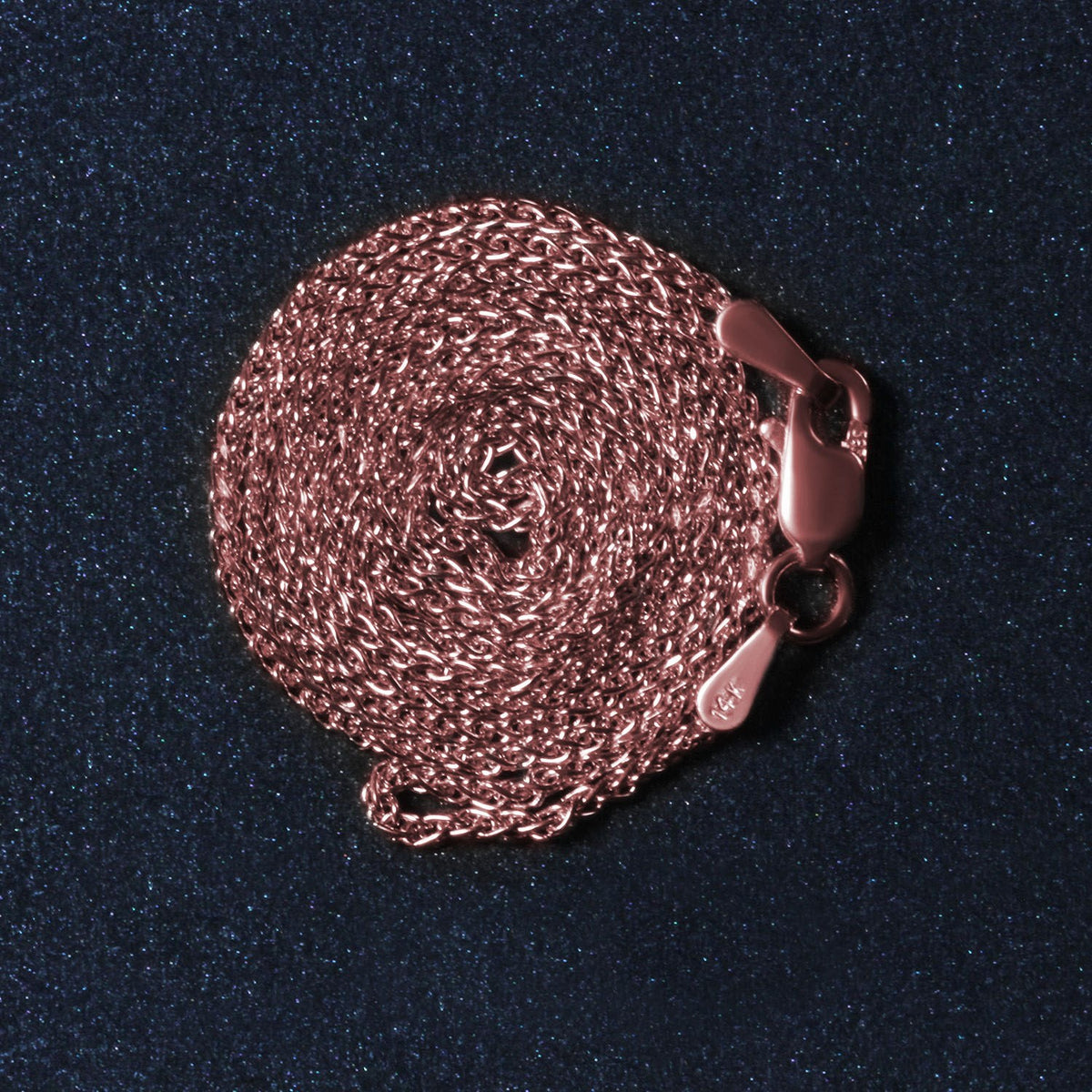 14k Rose Gold Diamond Cut Round Wheat Chain
