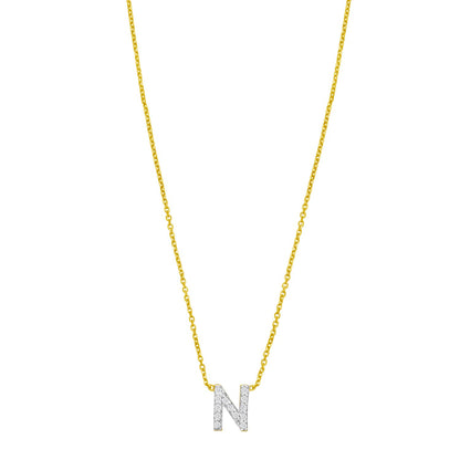14K Yellow Gold Mini Diamond N Initial Pendant Necklace
