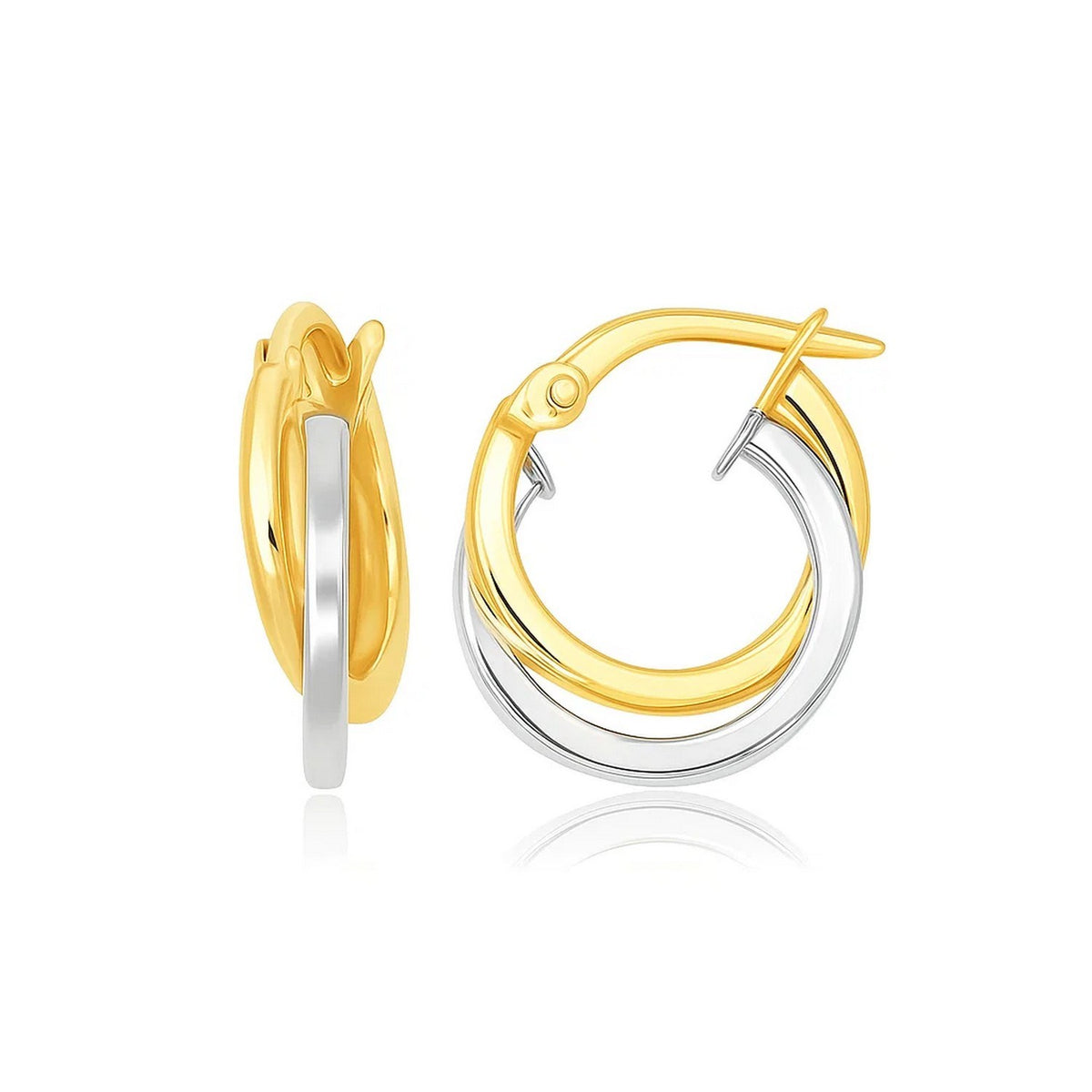 14k Two Tone Gold Earrings in Double Round Hoop Style