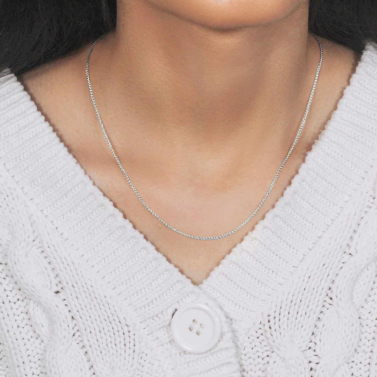 18k White Gold Round Wheat Chain