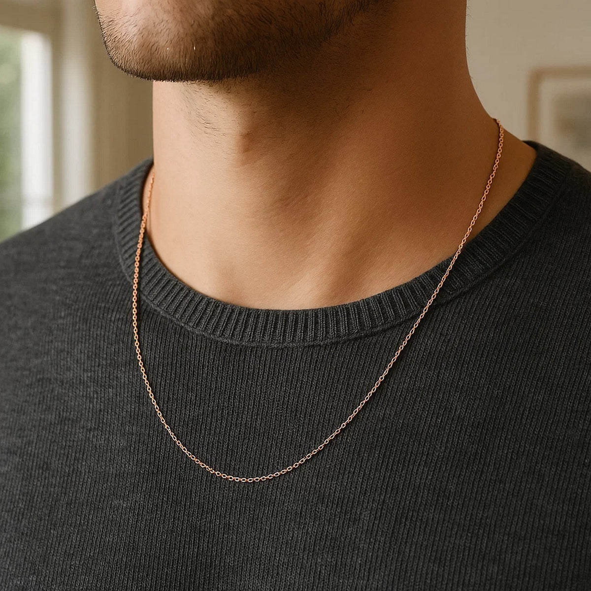 Diamond Cut Cable Link Chain in Rose Gold (0.87 mm)