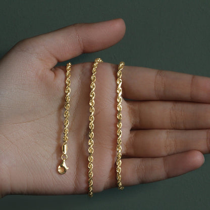 14k Yellow Gold Solid Diamond Cut Rope Chain