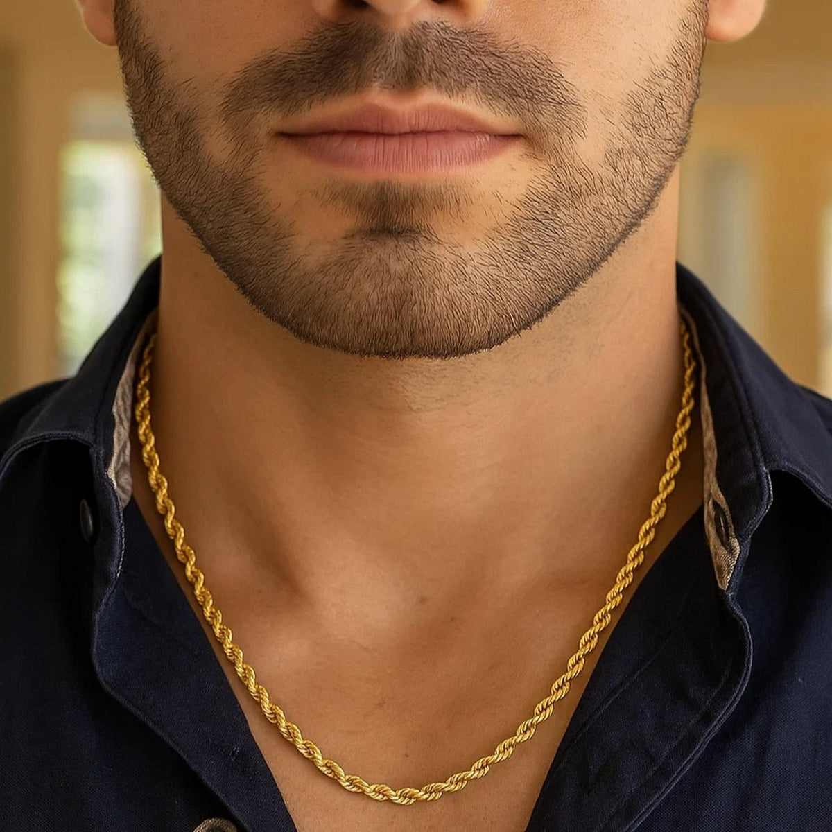 14k Yellow Gold Solid Diamond Cut Rope Chain