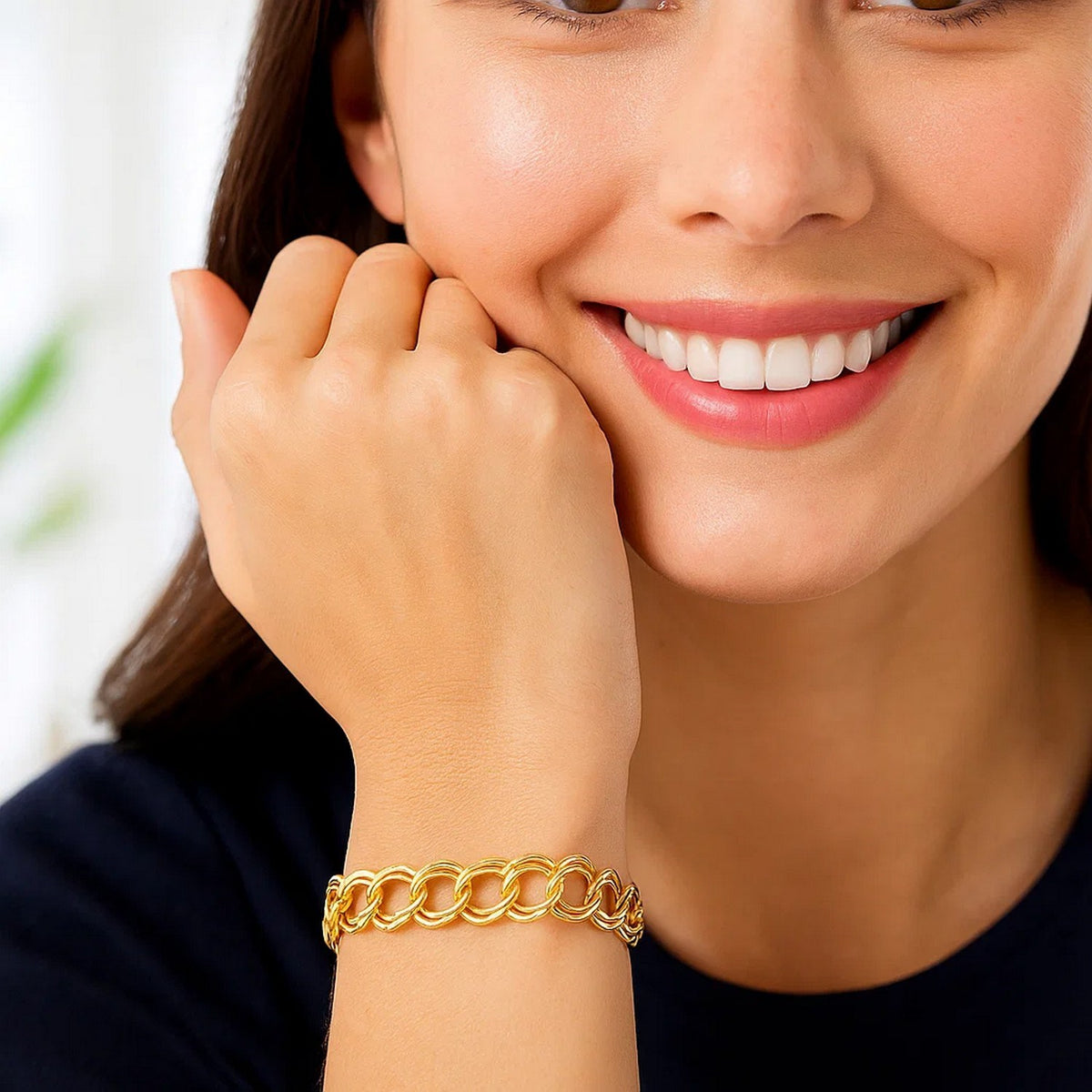 14k Solid Double Link Charm Bracelet (5.00 mm)