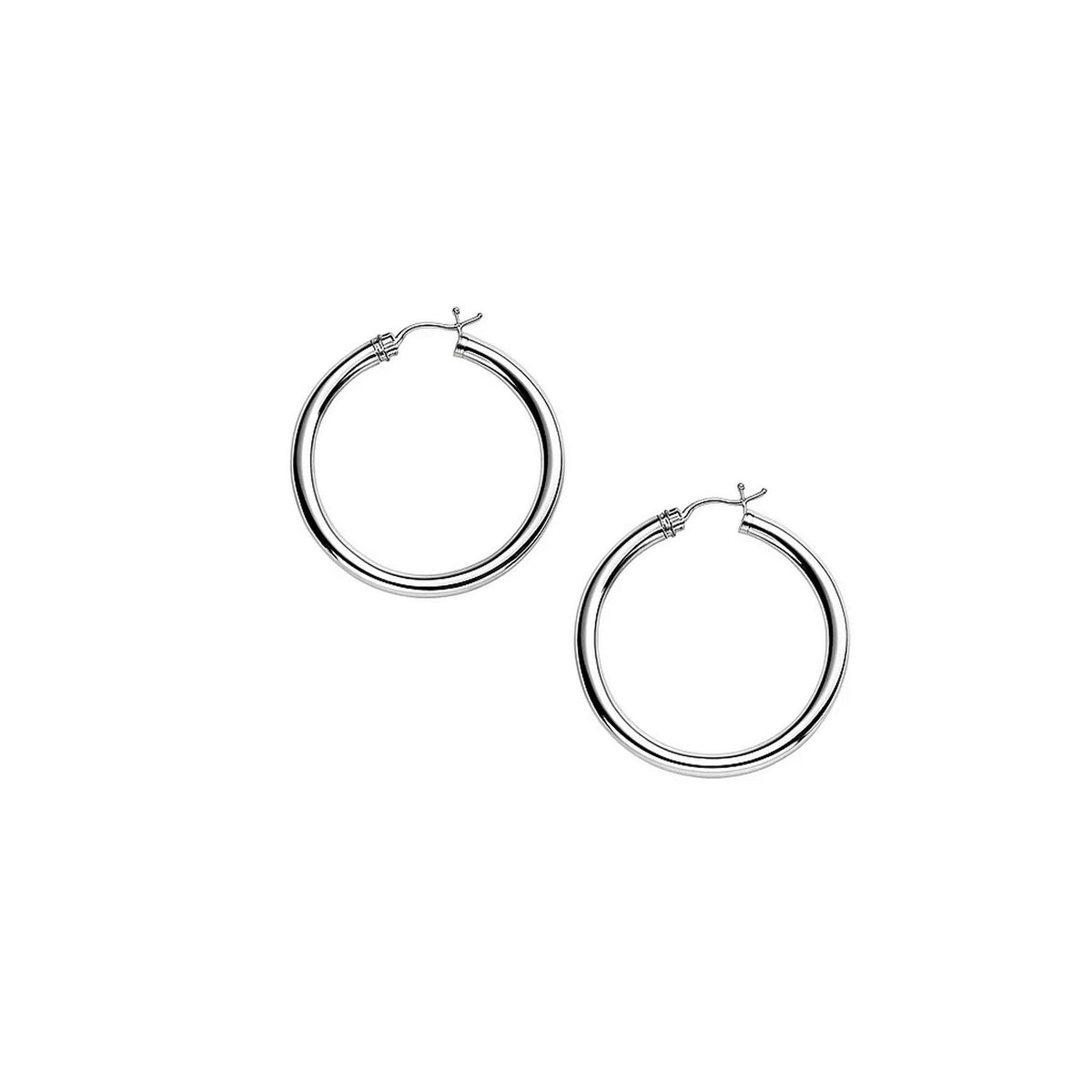 14k White Gold Polished Hoop Earrings (3x30mm)