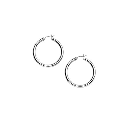 14k White Gold Polished Hoop Earrings (3x30mm)