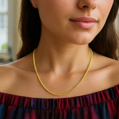 14k Rose Gold Diamond Cut Round Wheat Chain