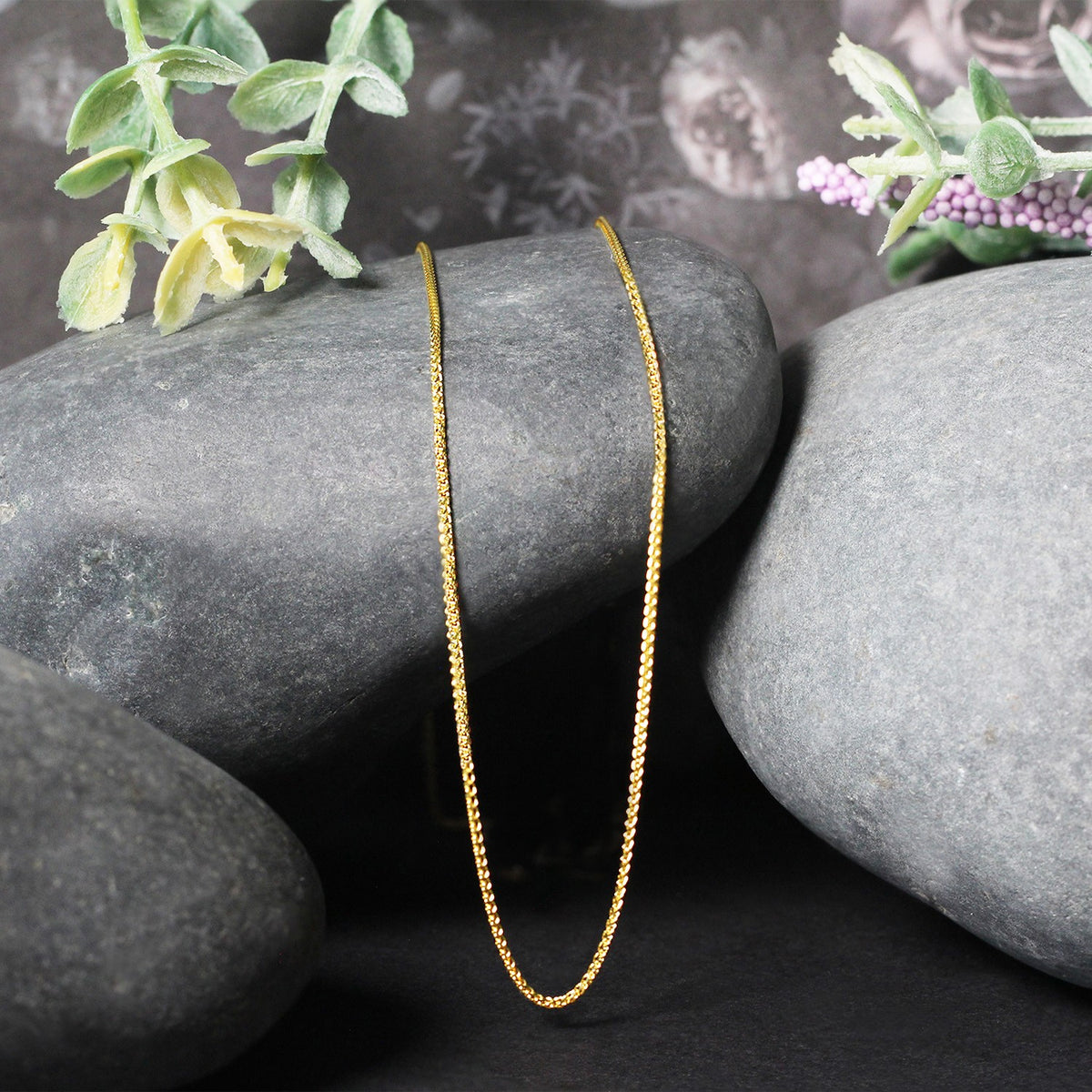14k Rose Gold Diamond Cut Round Wheat Chain