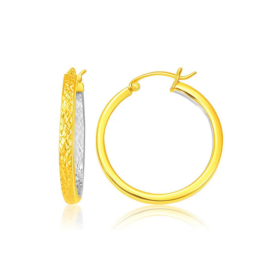 Two-Tone Yellow and Medium Patterned Hoop Earrings