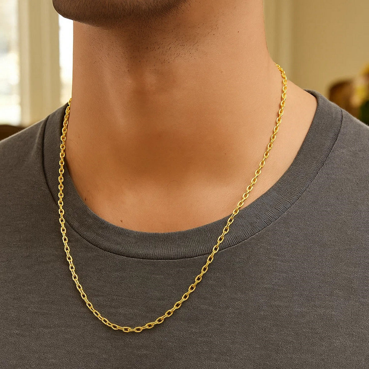 14k Yellow Gold Pendant Chain with Textured Links