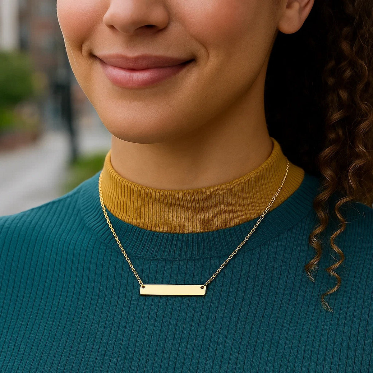 14k Smooth Flat Horizontal Bar Style Necklace