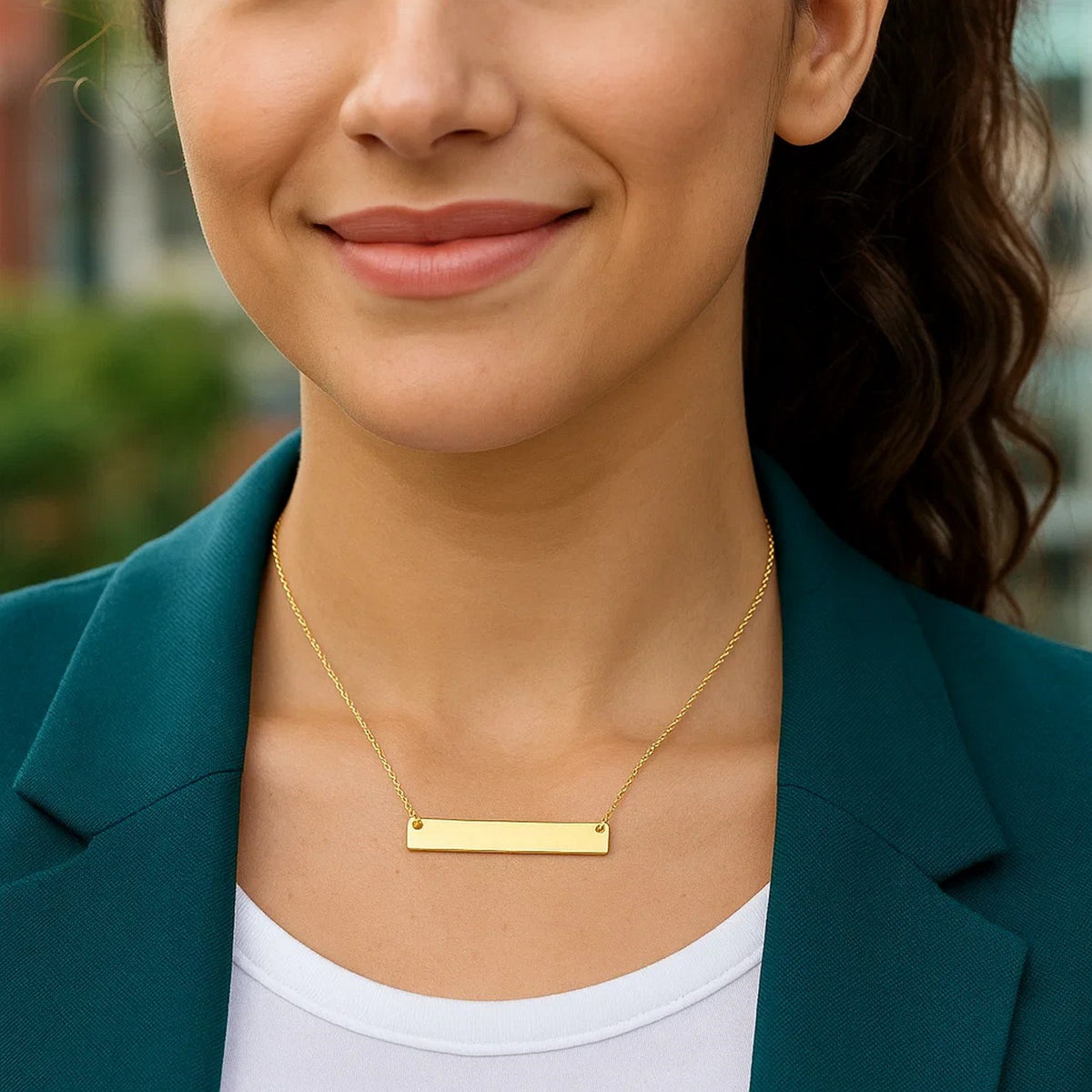 14k Smooth Flat Horizontal Bar Style Necklace