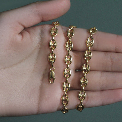 14k Yellow Gold Puffed Mariner Link Chain