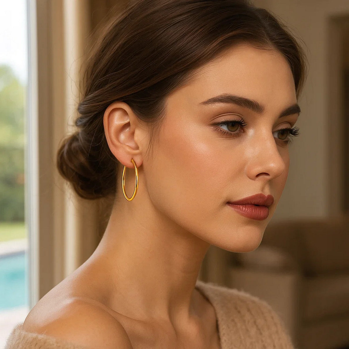 14k Yellow Gold Polished Hoop Earrings (1.5x25mm)