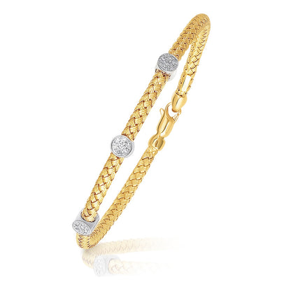 14k White Gold Diamond Accent Station Basket Weave Bracelet (3.00 mm)