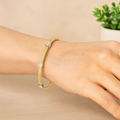 14k White Gold Diamond Accent Station Basket Weave Bracelet (3.00 mm)