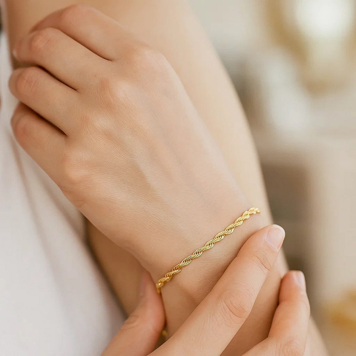 14k Solid Diamond Cut Rope Bracelet (4.00 mm)