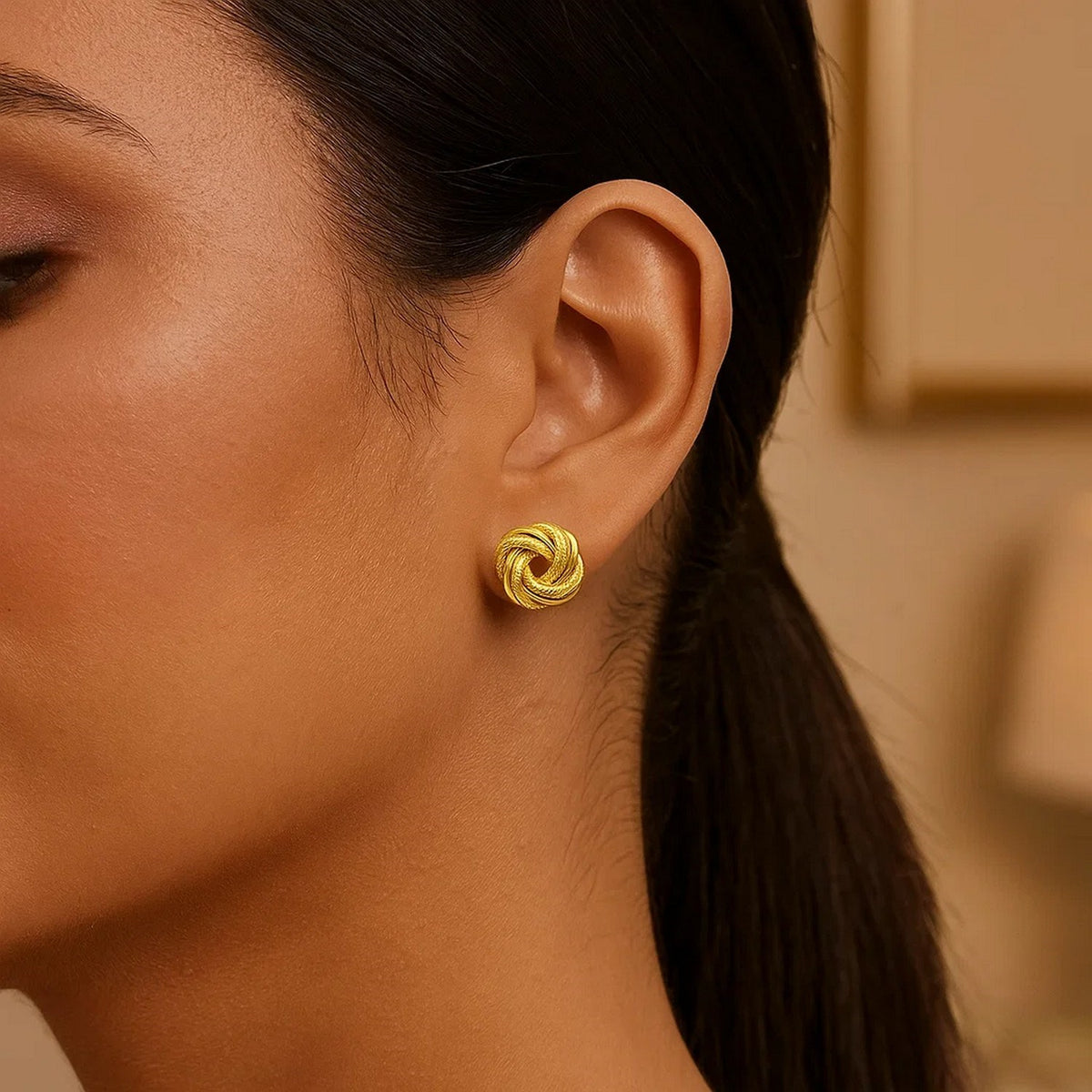 14k Yellow Gold Intertwined Love Knot Stud Earrings