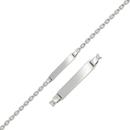14k White Gold Figaro Chain Fancy Childrens ID Bracelet (3.30 mm)