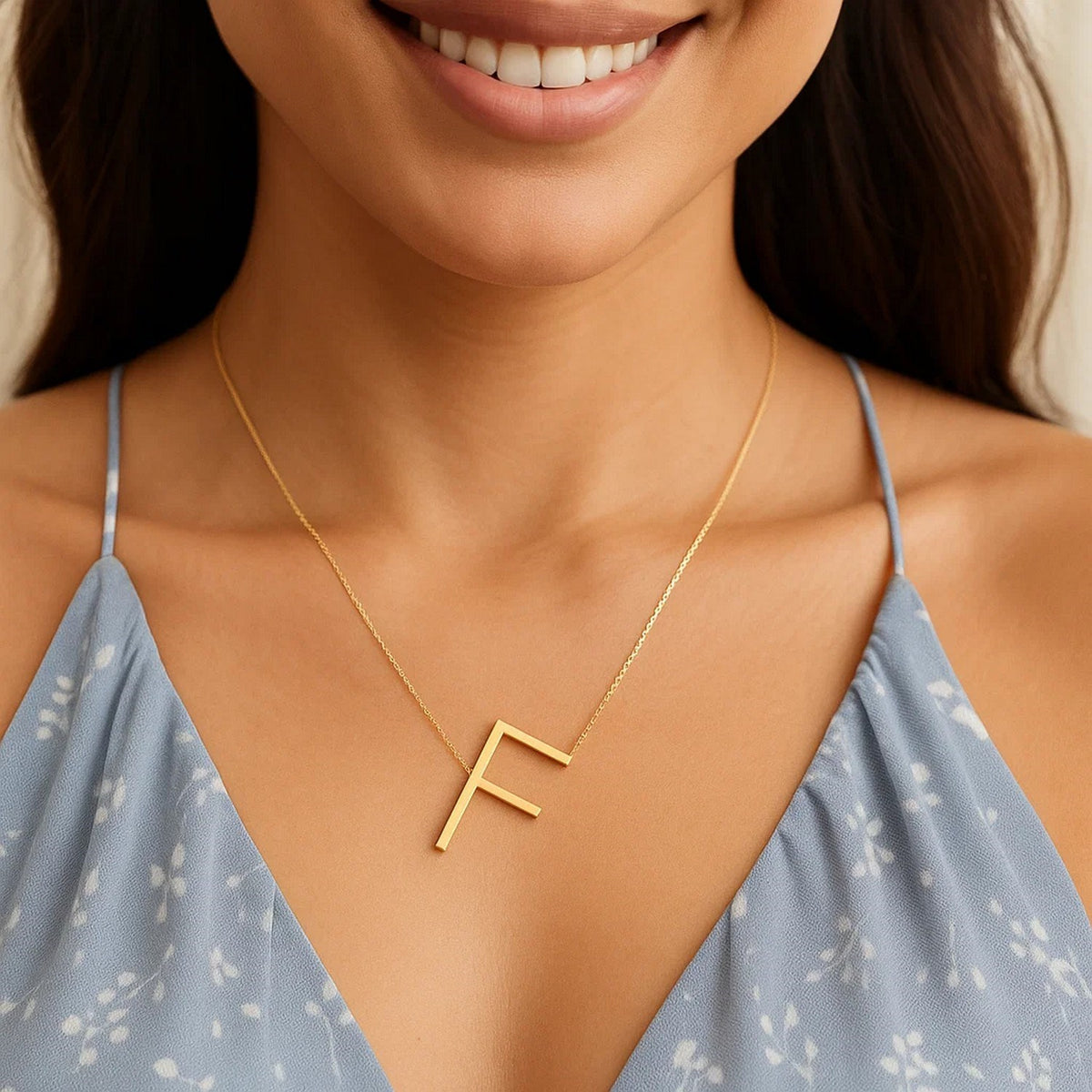 14K Yellow Gold Yours Truly Large Initial F Necklace