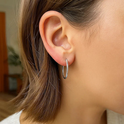 14k White Gold Polished Hoop Earrings (2x25mm)