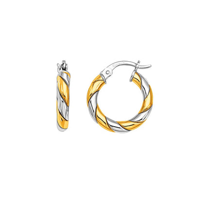 14K Two Tone Gold Twist Hoop Earrings