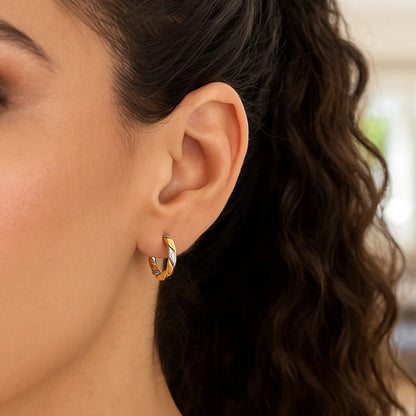 14K Two Tone Gold Twist Hoop Earrings