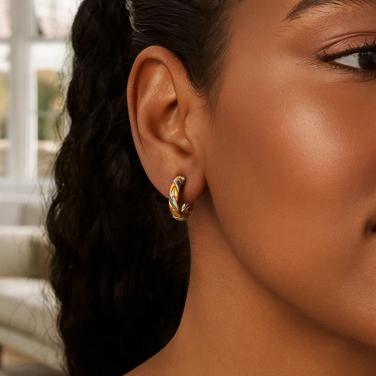 14K Two Tone Gold Twist Hoop Earrings