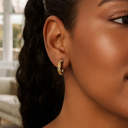 14K Two Tone Gold Twist Hoop Earrings