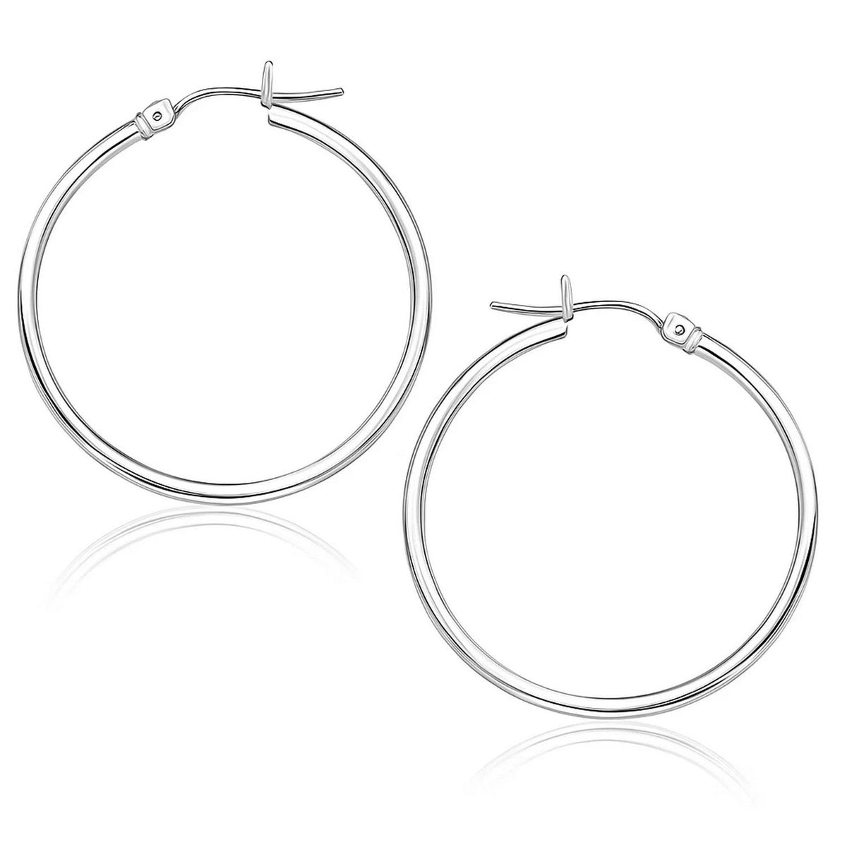 14k White Gold Polished Hoop Earrings (1.5x25mm)