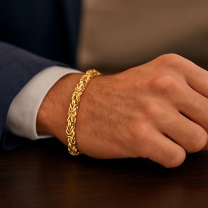 14k Yellow Gold Byzantine Link Stylish Bracelet (9.00 mm)